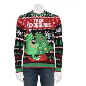 Ugly Christmas Sweater Tree Rexosaurus Dinosaur Holiday Party‎ Men's Size L NWT